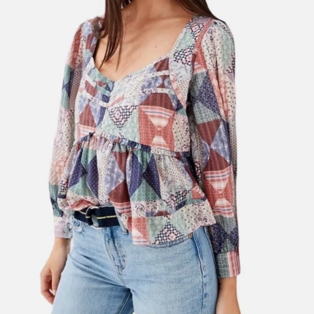 American Eagle Patchwork Babydoll Top